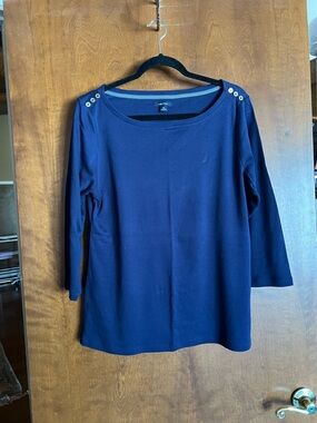 Nautica Navy Boatneck Long Sleeve Top with Shoulder Buttons